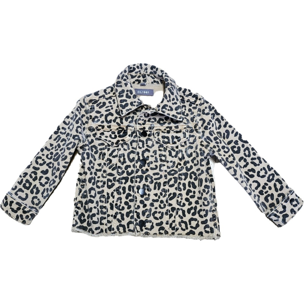 DL1961 Toddler Girl's Denim Leopard Print Snap Front Manning Jacket Size 2/3‎